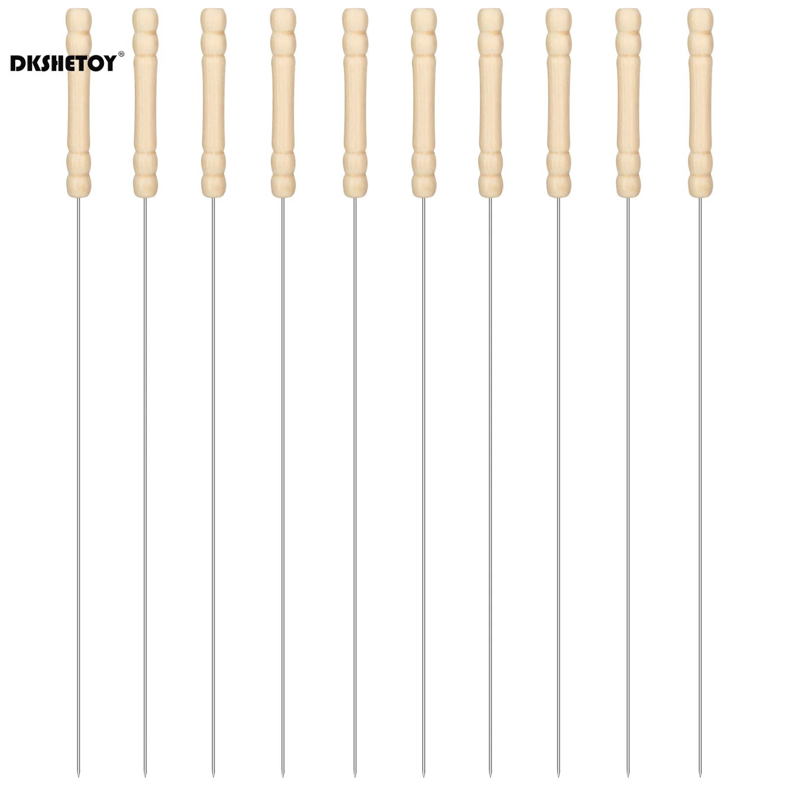 10 Pcs Stainless Steel BBQ Skewers 11.81 in, Reusable Barbecue Pins & Meat Needles for Grill Kebabs, Outdoor Cooking