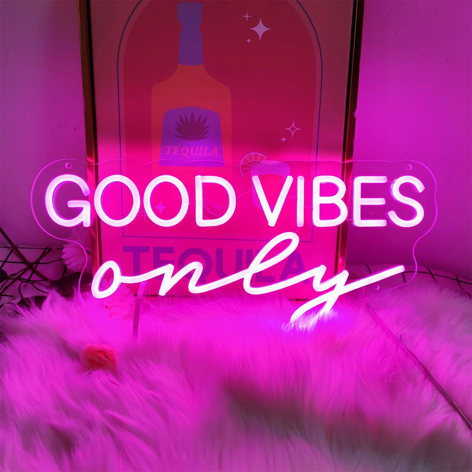 Good Vibes Only LED Neon Sign - USB 5V Wall Light Decor for Bedroom, Party, Birthday & Wedding, Aesthetic Glow