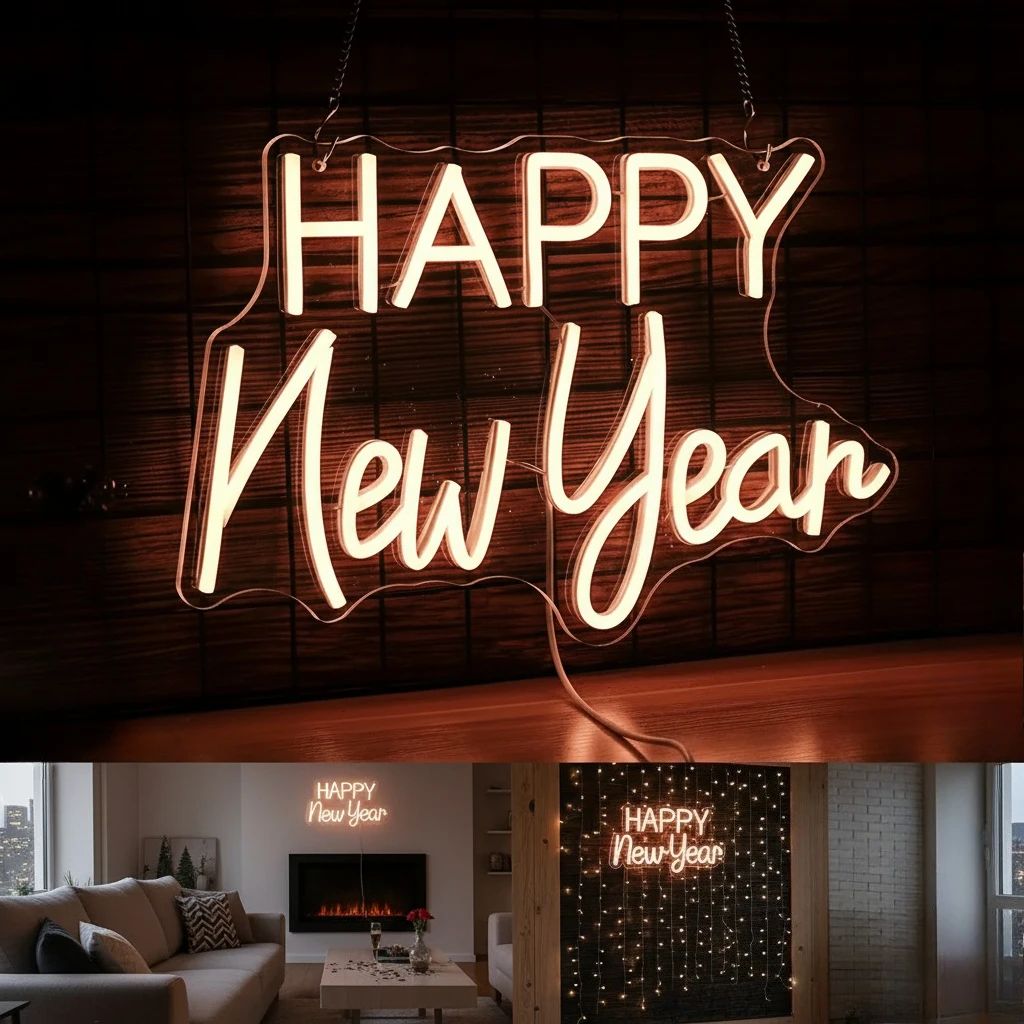 Happy New Year LED Neon Sign – Warm White USB Plug-in Party Wall Decor for Home Office, Christmas & NYE Gift Glow