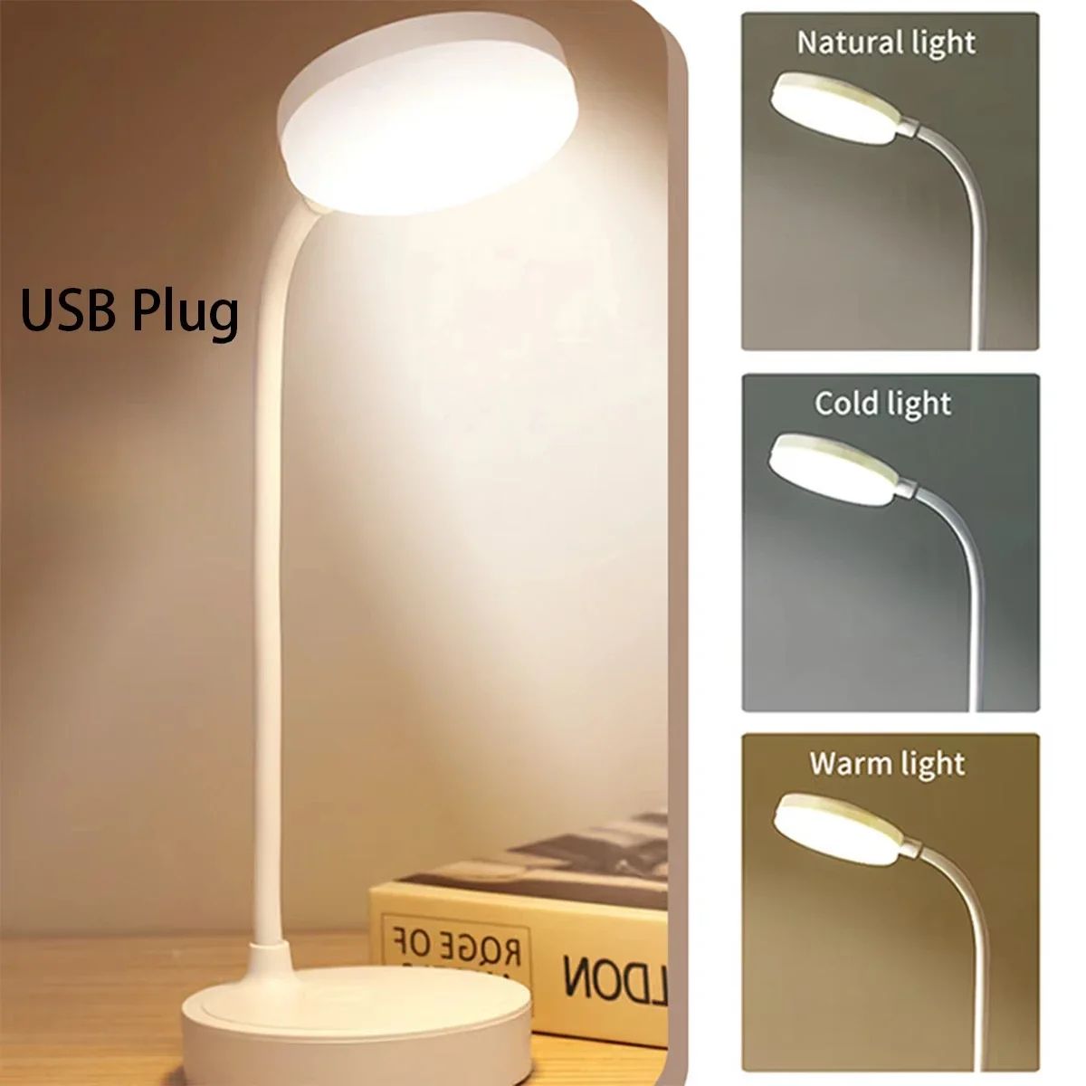 Flexible USB Powered LED Desk Lamp, 3-Level Dimmer Warm/White Eye-Care Reading Light for Home Office Study Desk