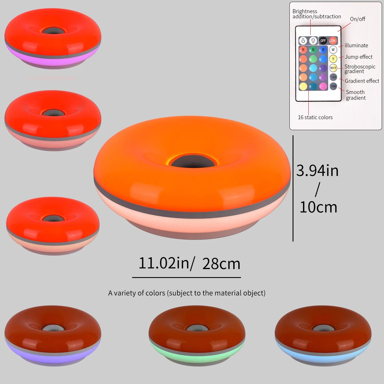 Wall Mounted RGB Donut LED Lamp with Touch & Remote, USB Powered Color Changing Mood Night Light for Bedroom