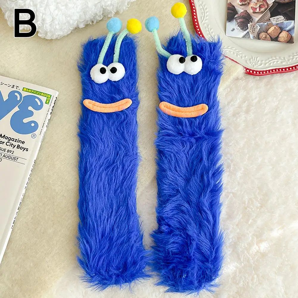 Funny Monster Fuzzy Socks -Thick Coral Fleece Warm Floor Socks with Big Eyes, Cute Cozy Winter Gift & Christmas Stocking