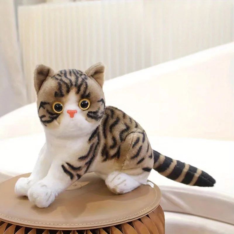Lifelike American Shorthair Cat Plush Toy - Realistic Stuffed Kitty Doll for Home Decor, Kids, Stress Relief Gift