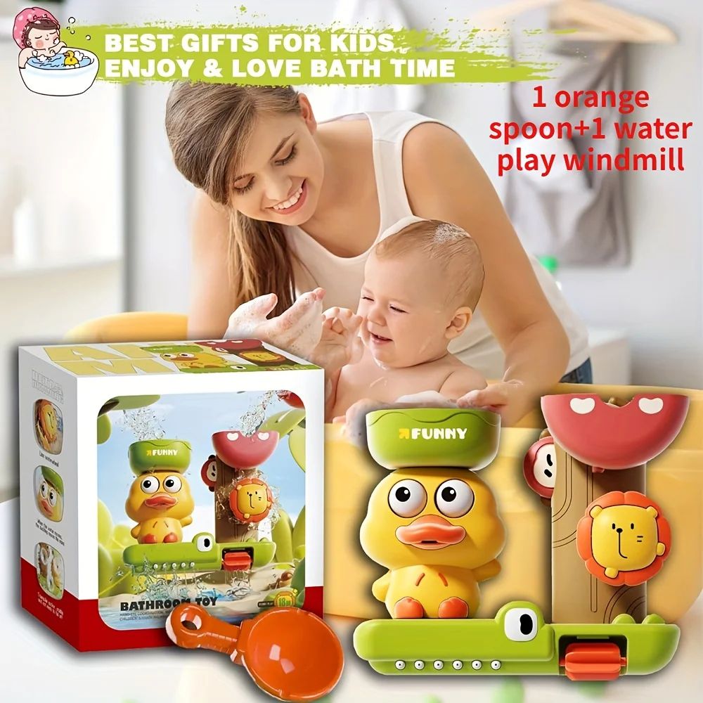 Duck Windmill Bath Toy with 3 Strong Suction Cups - Water Play Spinner for Babies & Toddlers, Shower Fun Gift