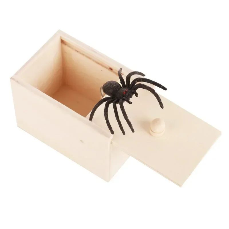 Wooden Spider Scare Prank Box – Hidden Jump Trick Gift, Funny Halloween Horror Party Gag Toy for Kids & Adults