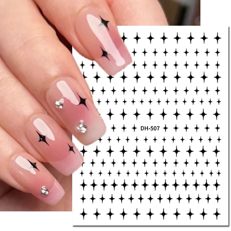 3D Nail Art Stickers Love Hearts Stars Clouds - Red Black White Adhesive Nail Decals Sliders for French Tips Manicure