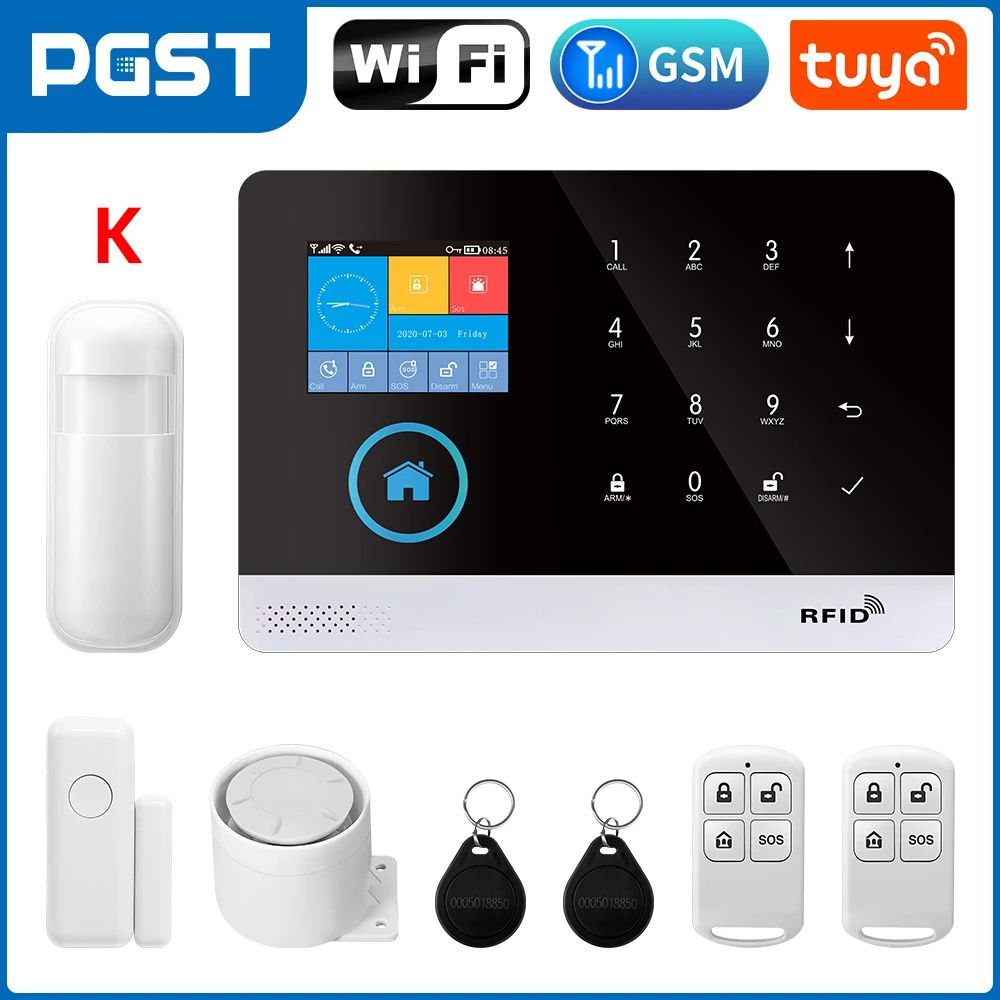 PGST 103 Smart Home Security Alarm System - 4G/2G GSM WiFi Burglar Alarm with 2.4 in Screen, RFID & PIR Motion