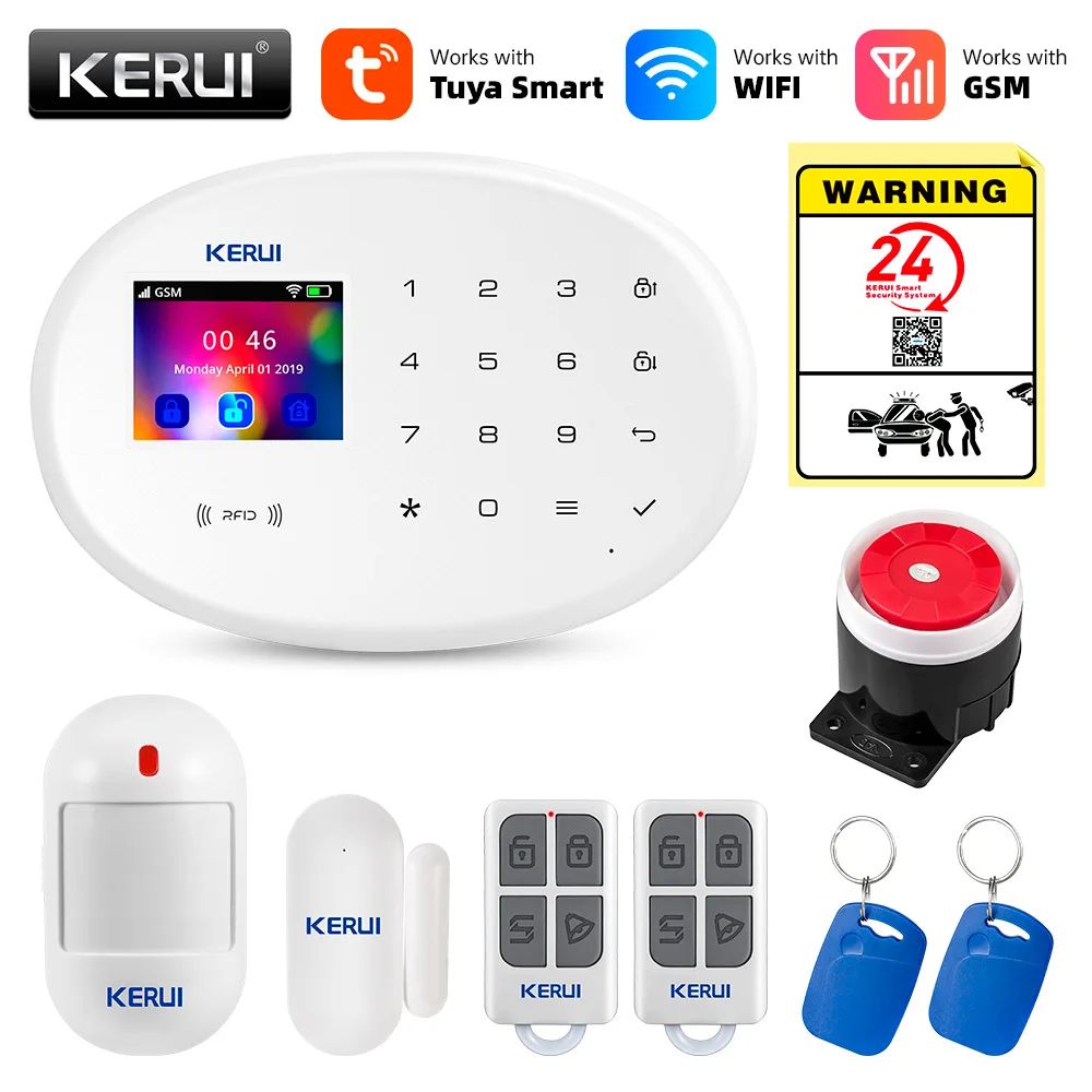 KERUI Tuya Smart WiFi GSM Home Alarm System 433MHz with Motion Detector & Door Sensor, Alexa Compatible