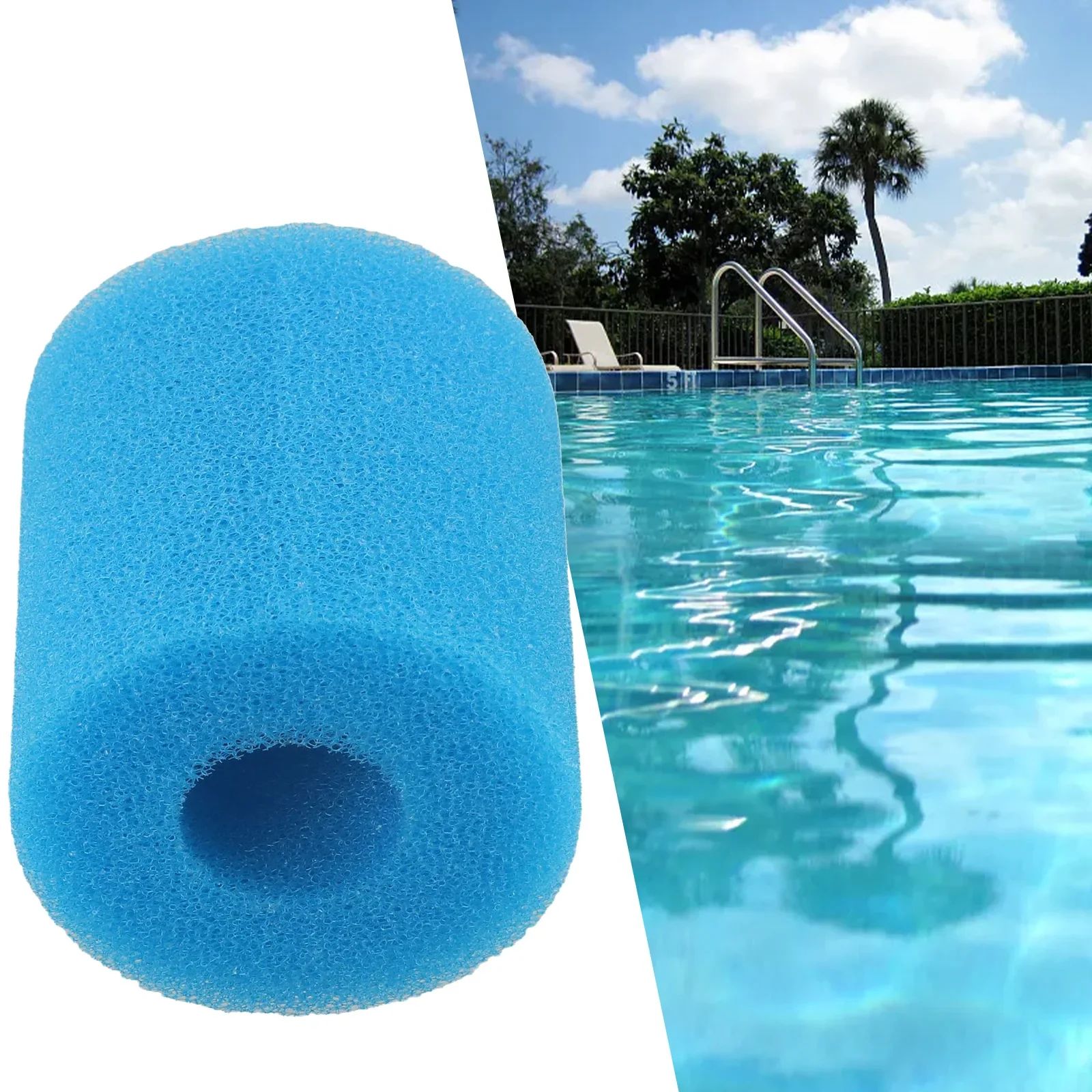 Reusable Pool Filter Sponge Cartridge for Type I/II/VI/D Pumps, Washable Foam Filter for Cleaner Pool Water