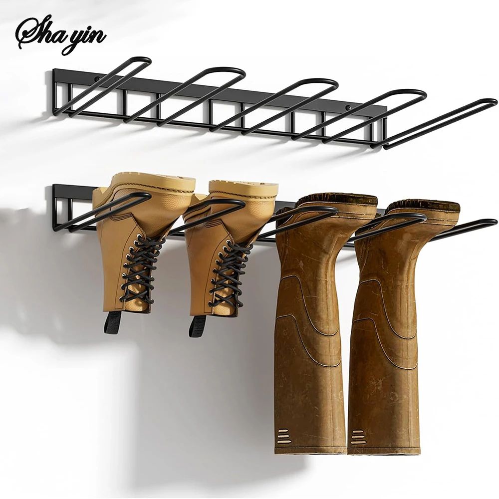 Wall Mounted Metal Boot Rack Organizer 4 Pair | Sturdy Anti-Rust Boot Hanger for Closet Entryway Garage Storage