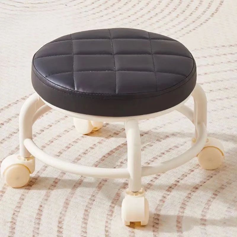 Kids Rolling Shoe Changing Stool Round Seat with Universal Wheels Low Portable Footrest Chair for Home Bedroom