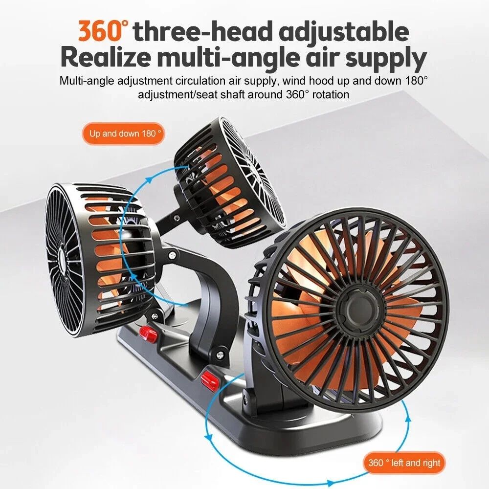 Car Fan 360° Adjustable Dual Head Silent Air Fan USB 5V / 12 | Inspire ...