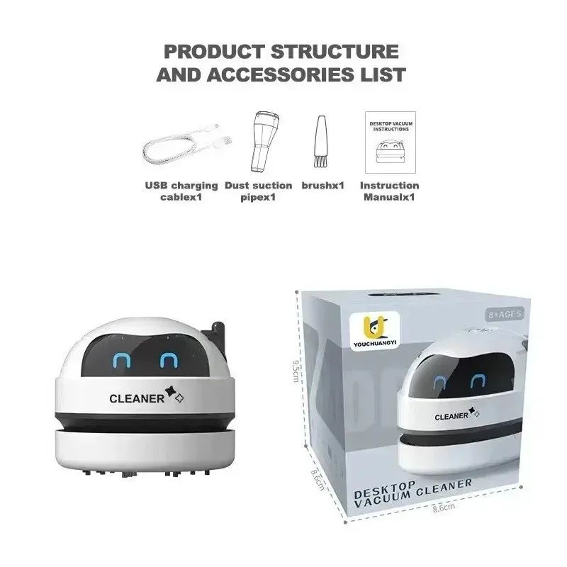 Portable Desktop Vacuum Cleaner USB Rechargeable Mini Dust Vacuum – Wireless Table & Car Cleaner with Detachable Nozzle