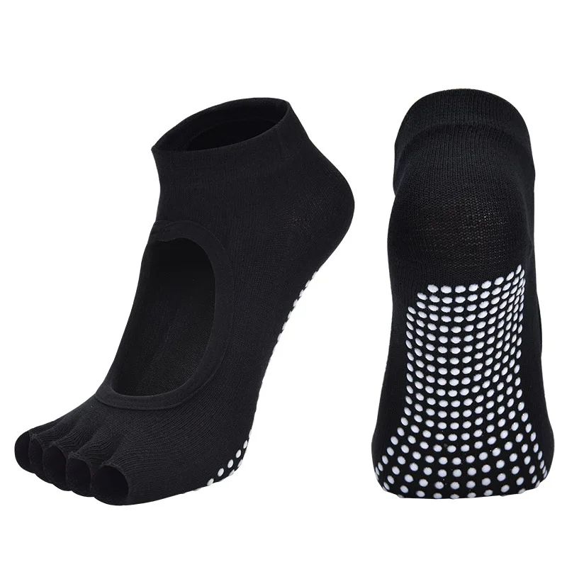 Womens Cotton Five-Toe Backless Yoga Socks – Breathable Anti-Slip Silicone Pilates & Ballet Grip Socks