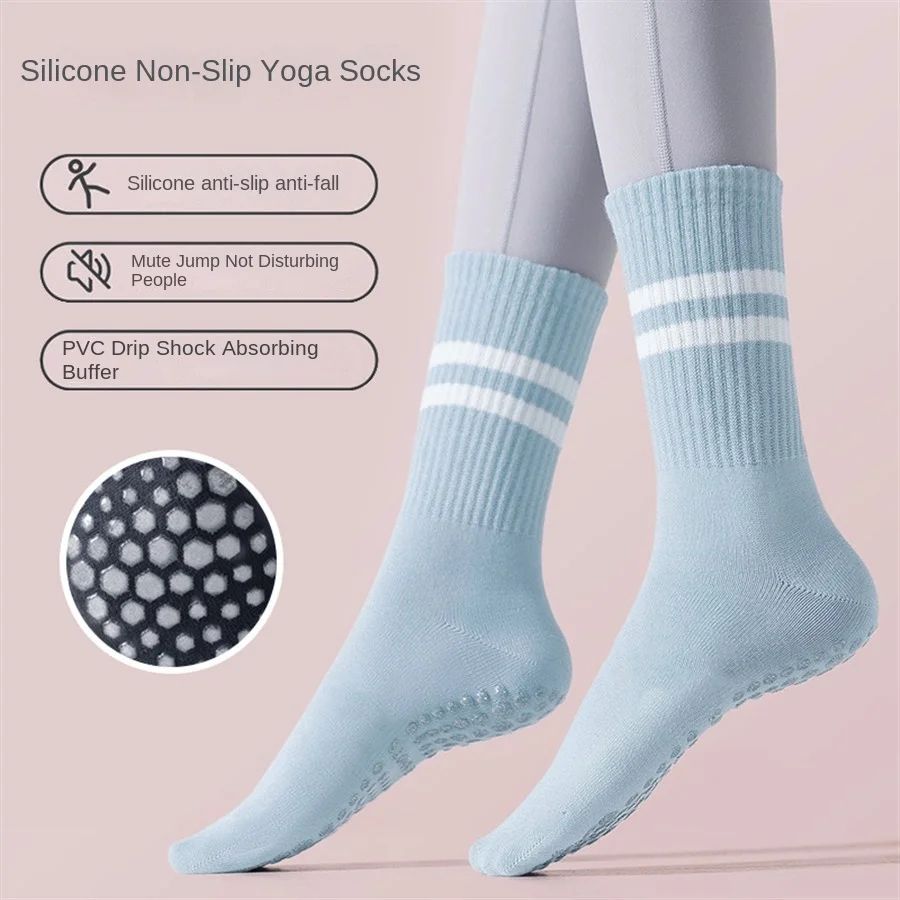 Womens Knee-High Non-Slip Yoga Socks – Anti-Slip Pilates & Skipping Rope Sports Grip Socks
