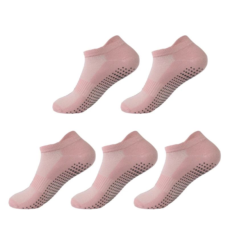 5 Pairs Womens Non-Slip Yoga Socks - Cotton Breathable Low-Cut Pilates & Dance Grip Socks