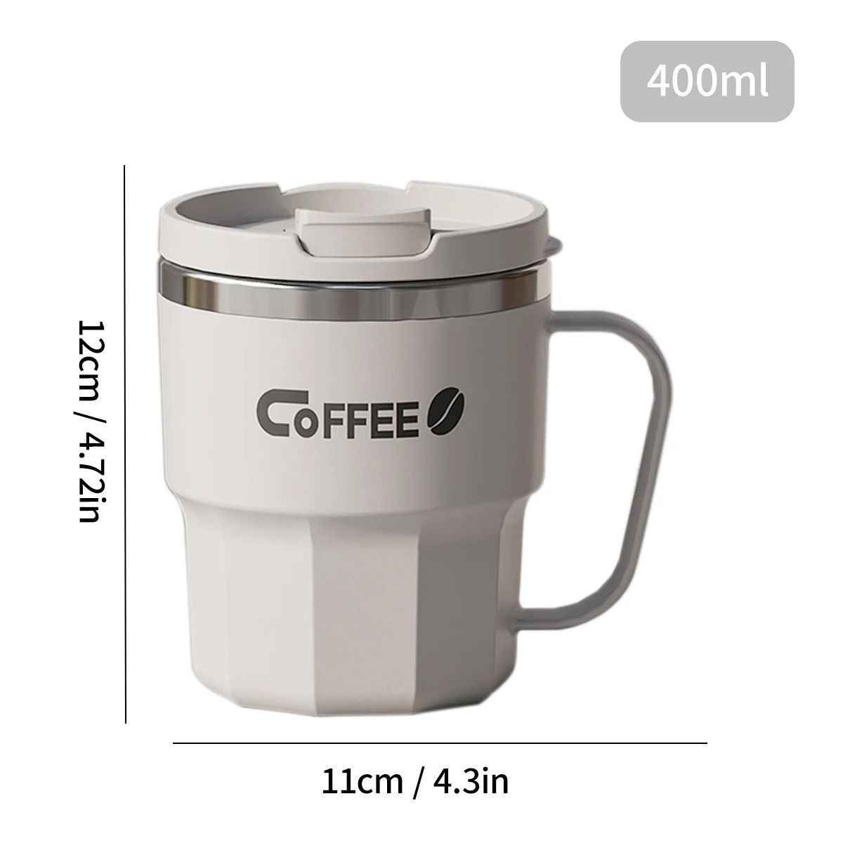 WORTHBUY 304 Stainless Steel Insulated Coffee Mug with Lid & Handle – Double Wall Reusable Travel Cup | gray / 16.2 fl oz