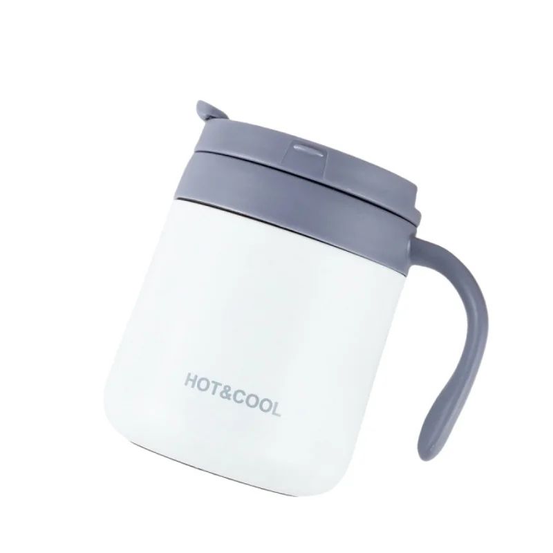 Simple Solid-Color Stainless Steel Insulated Coffee Mug with Handle – Wide-Mouth Leak-Proof Thermal Office Cup