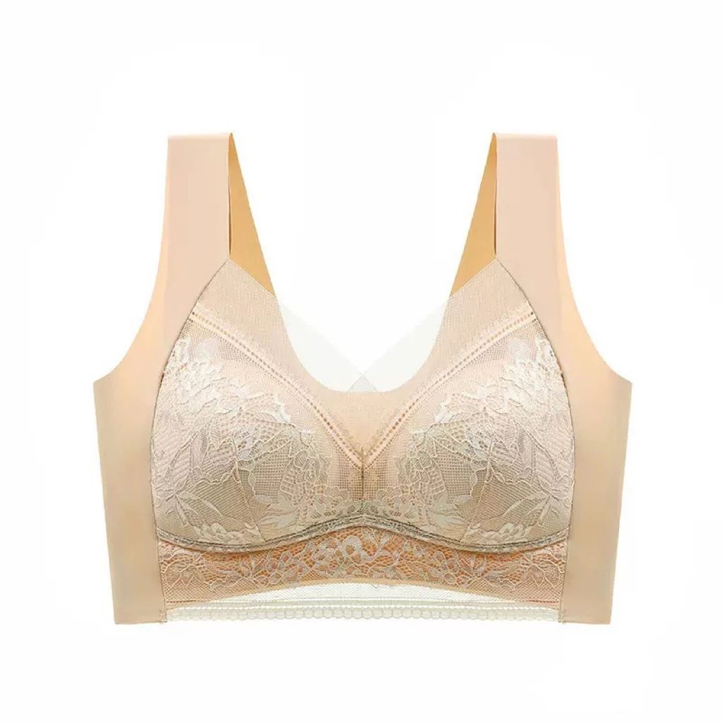 Womens Lace Plus Size Ice Silk Seamless Bra – Anti-Sagging Thin Vest with Light Padding