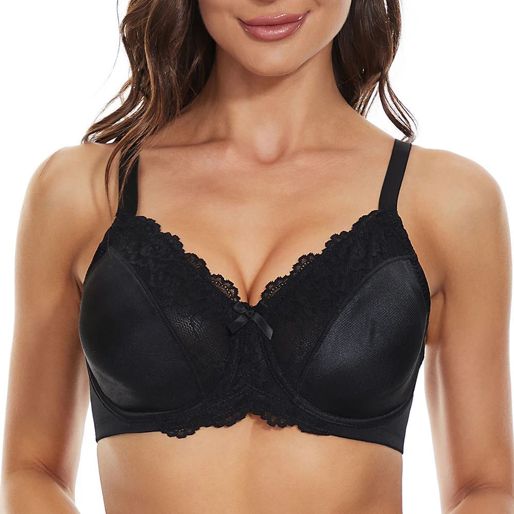 Sheroine Lace Floral Underwire Minimizer Bra – Full Coverage Unlined T-Shirt Support Bra