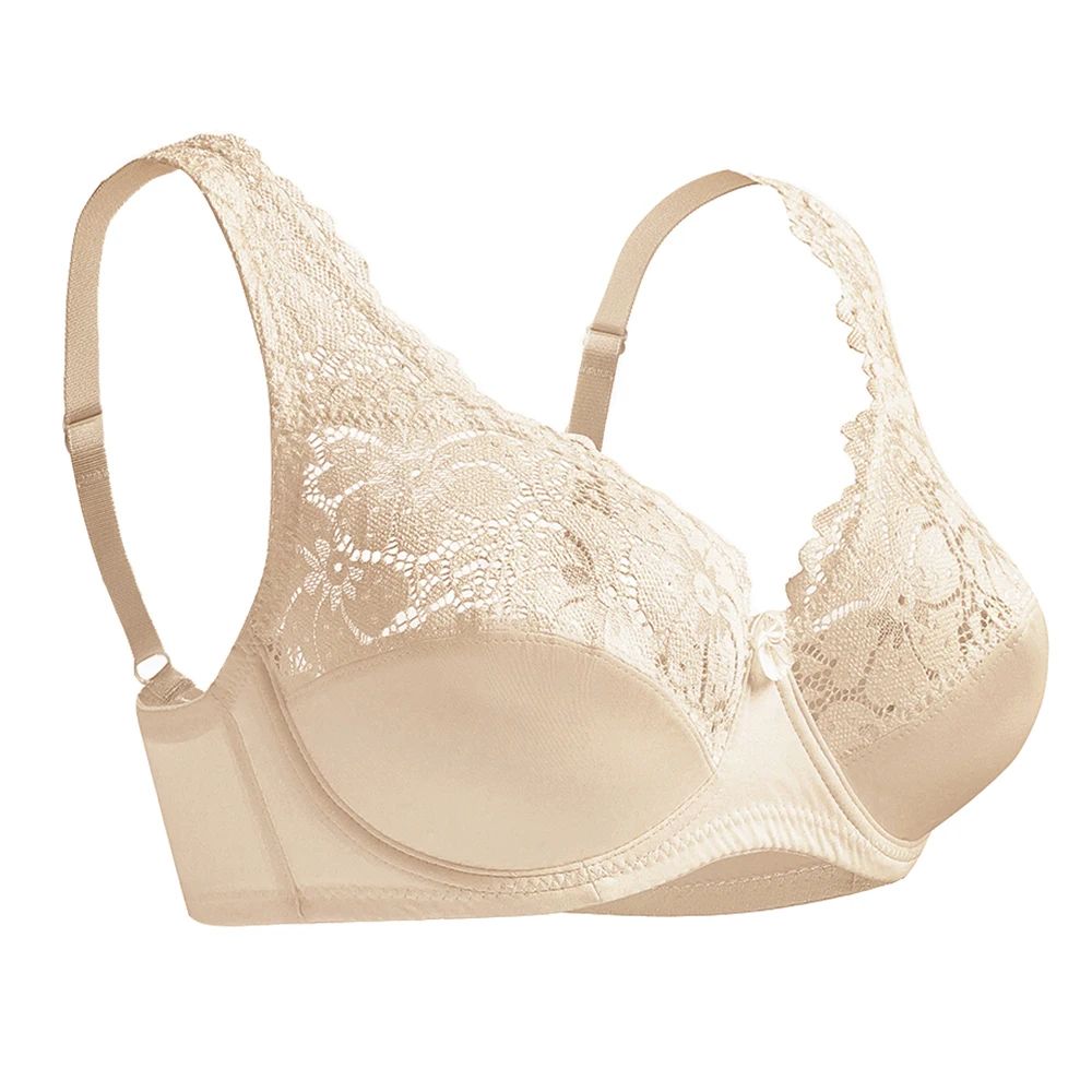 MELIYUU Floral Lace Plunge Bra – Sexy Underwire 3/4 Cup Unlined Plus Size Lingerie