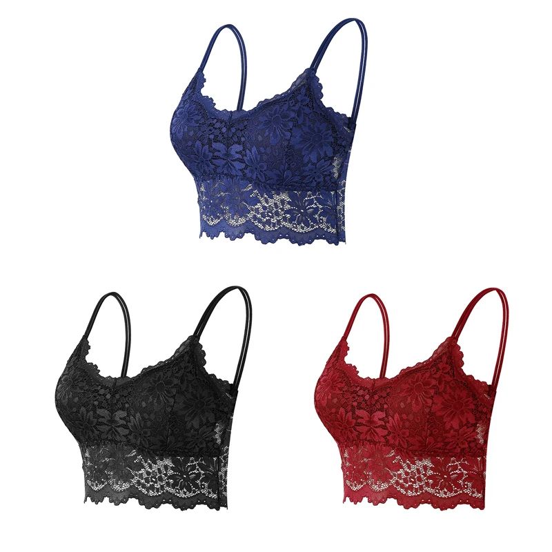 3Pcs ComfortLace Wireless Seamless Bralette Set – Padded Lace Push-Up Vest Bras