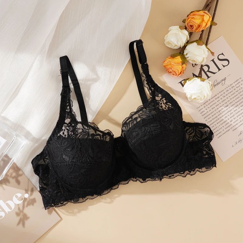 LuxeCurve Embroidered Lace Push-Up Bra – Plus Size Underwire Support