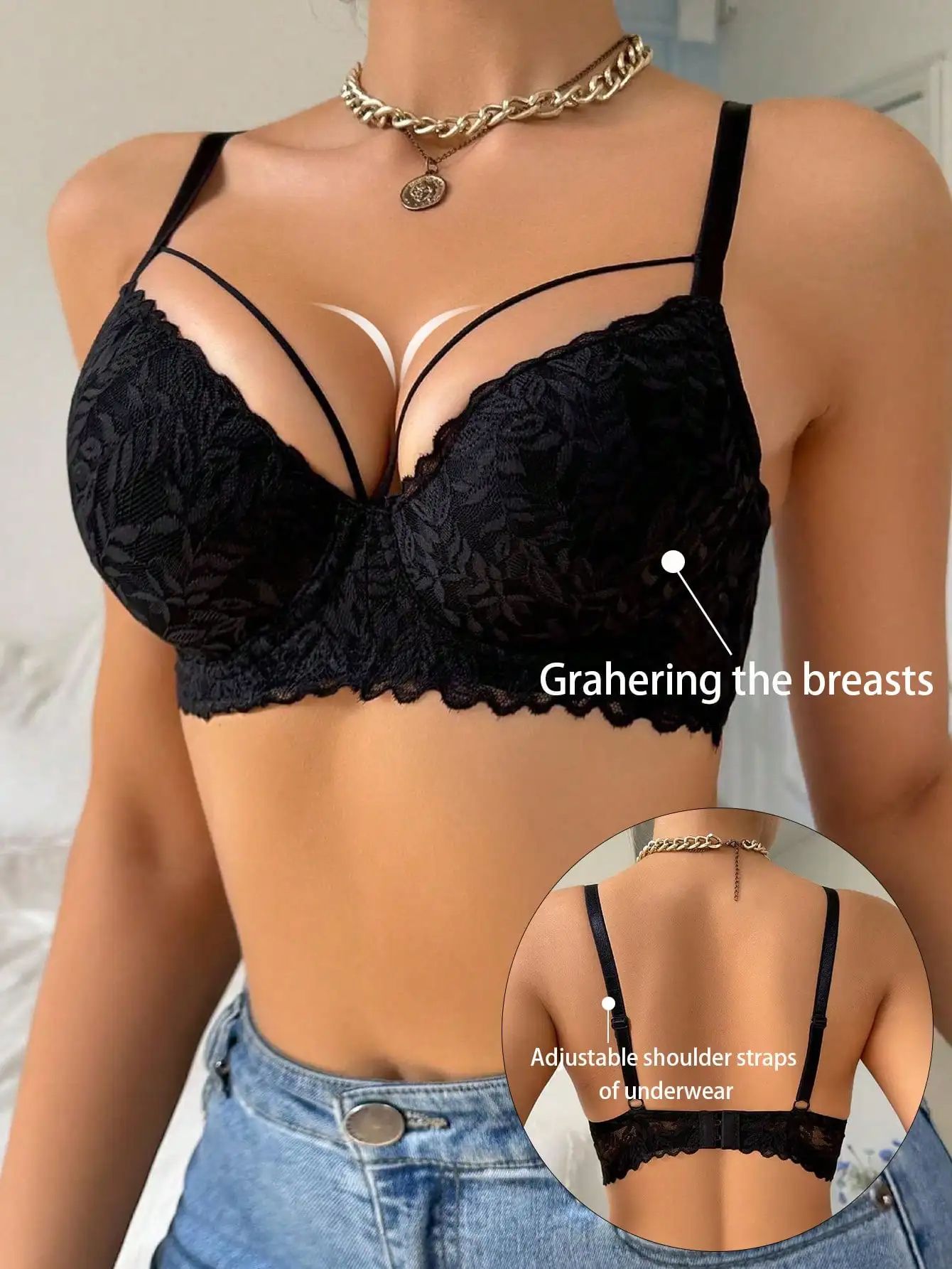 Womens Lace Push Up Bra Breathable 3/4 Cup Underwire Lift Bra