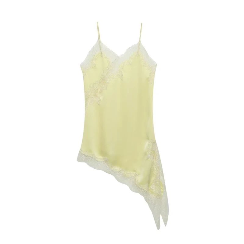 Combhasaki Floral Lace Satin High-Low Cami – Asymmetrical Silk Spaghetti Strap Flowy Top