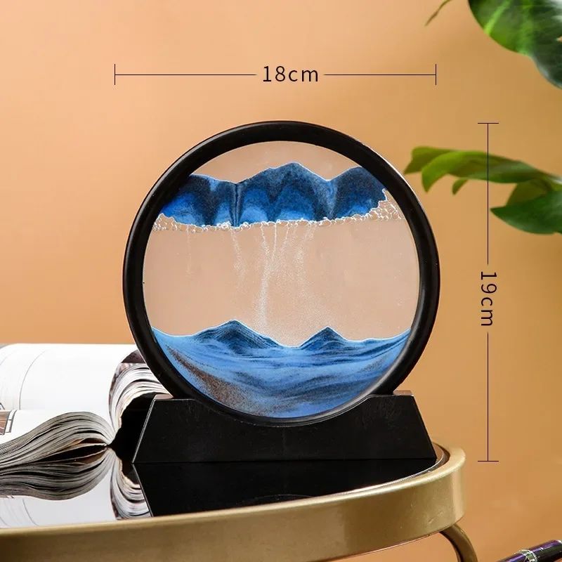 AquaMotion 360° Rotating Quicksand Art Frame - Round Moving Sand Hourglass Desktop Decor
