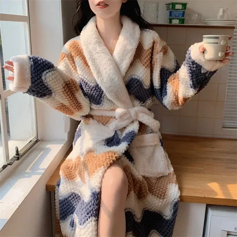 CozyLuxe Coral Fleece Long Bathrobe – Women's Warm Winter Spa Robe & Nightgown