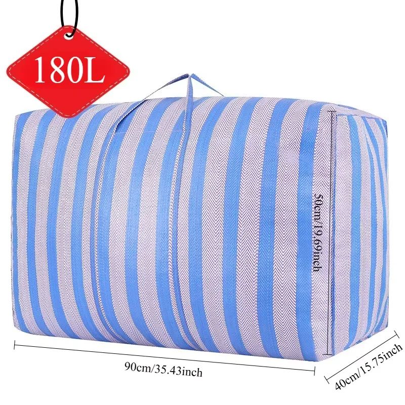 47.6Gal Extra Large Car Travel Storage Duffel Bag – Thickened Blue & White Nylon Portable Moving Organizer