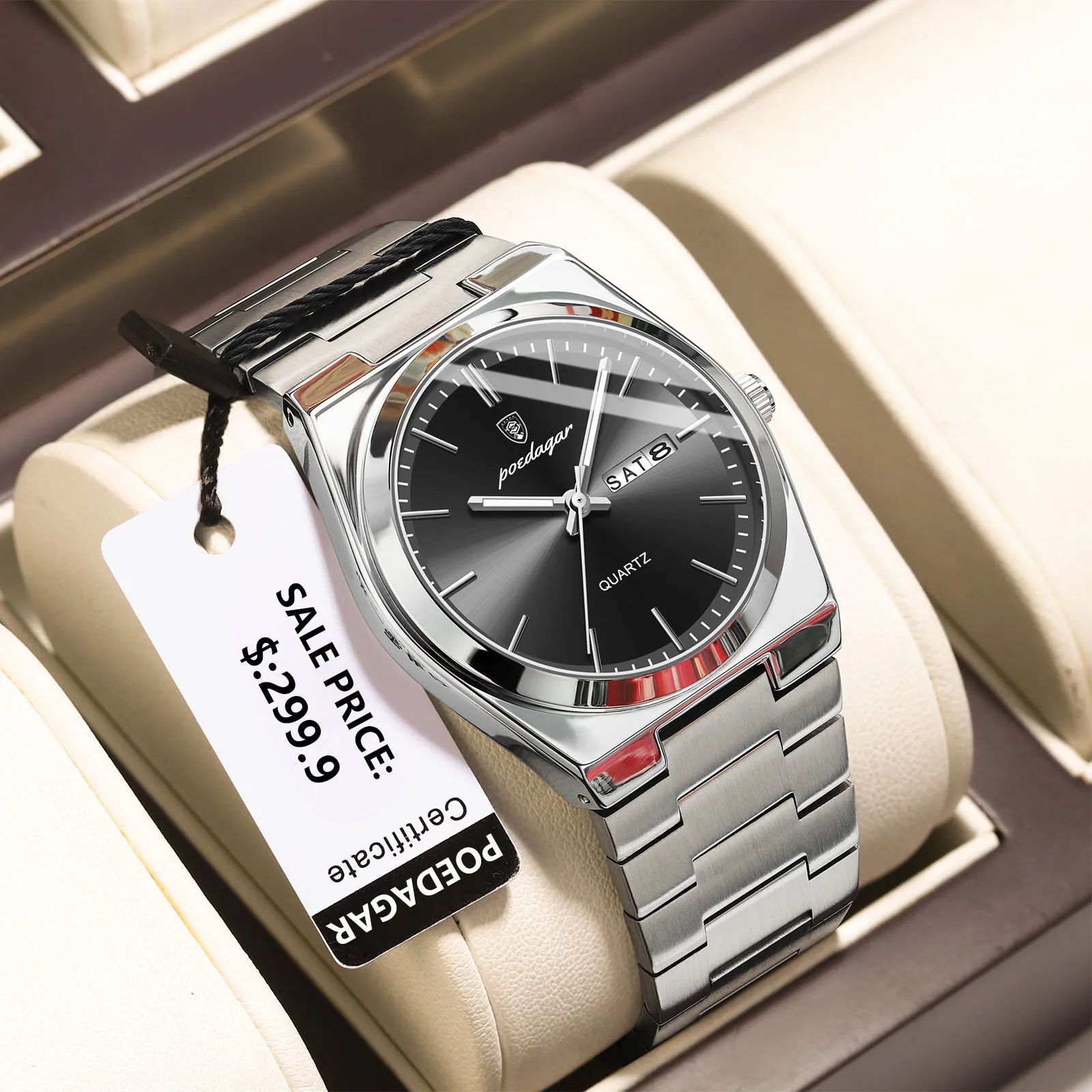 POEDAGAR Luxury Waterproof Luminous Men's Quartz Watch – Stainless Steel Date & Week Business Timepiece with Gift Box