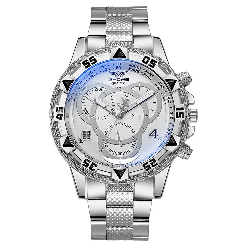 TVK Luxury Classic Business Men's Quartz Watch – Large Dial Blue Light Three-Eye Stainless Steel Wristwatch