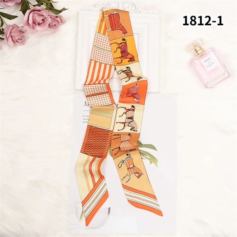 Horse Print Skinny Silk Scarf for Women – Luxury Designer Bag & Hair Tie Ribbon