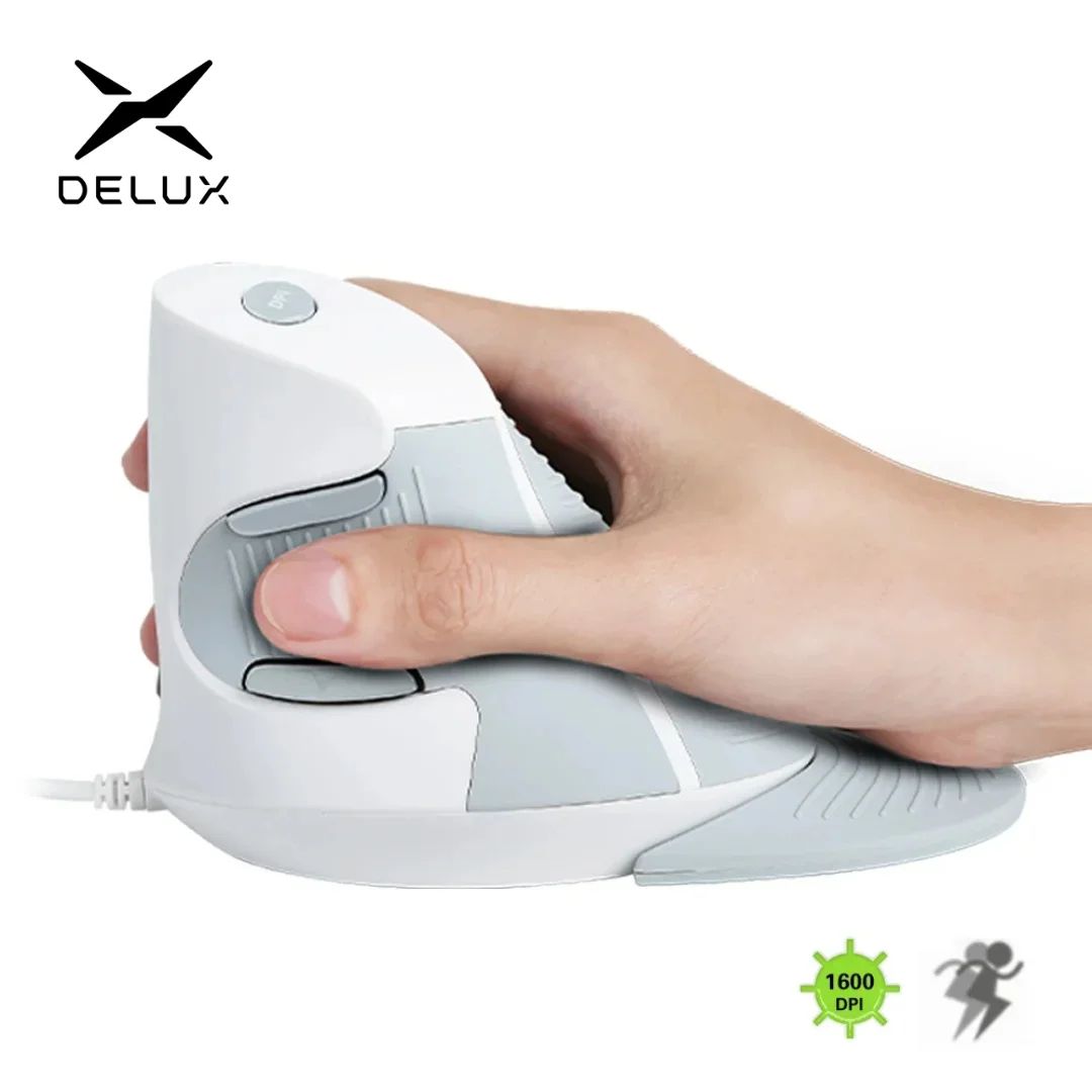 Delux M618BU Wired Ergonomic Vertical Mouse 1600 DPI - 6 Button Optical Right-Hand Mouse with Wrist Rest for PC & Laptop
