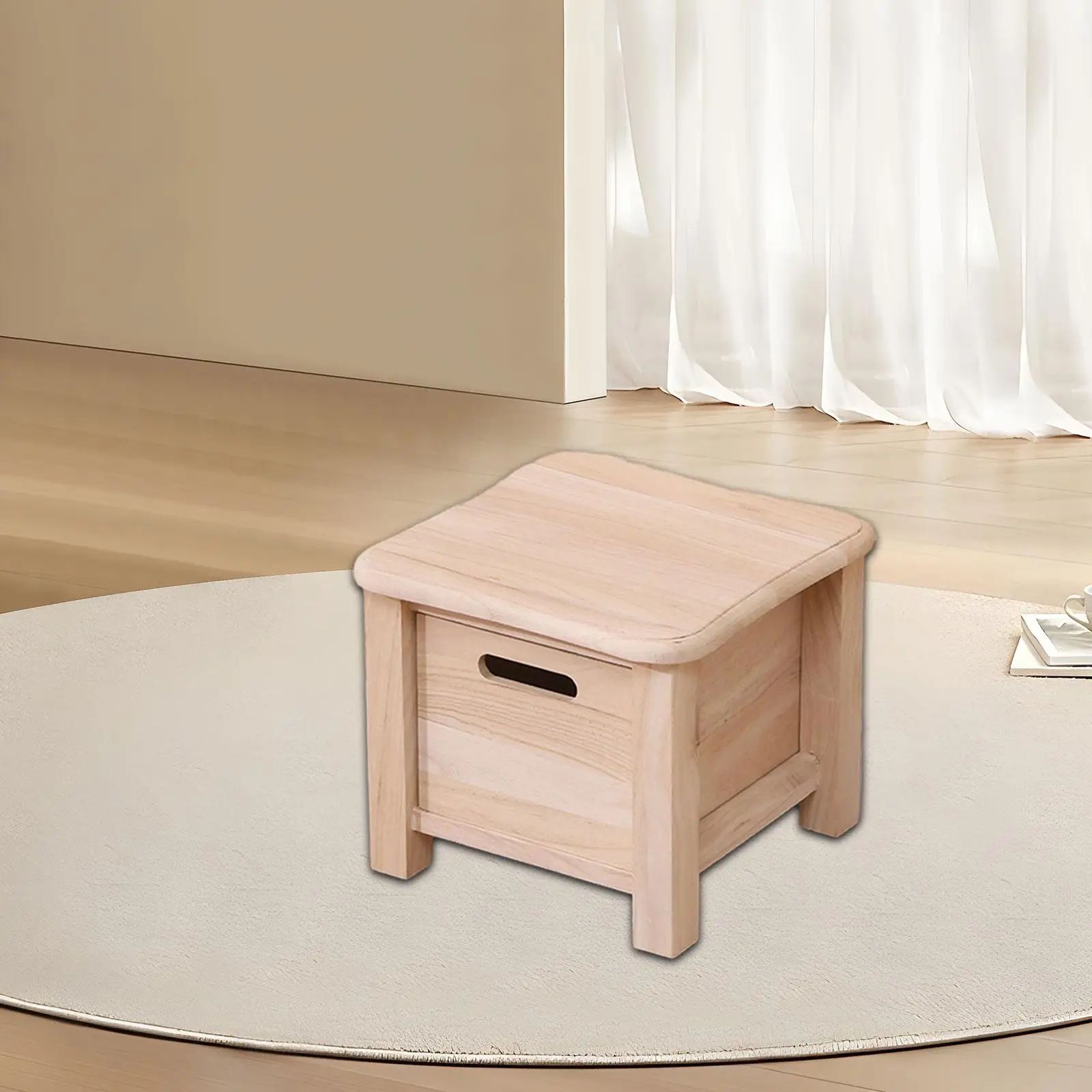 Nordic Solid Wood Storage Stool with Drawer – Square Entryway Shoe Bench & Bedside Table