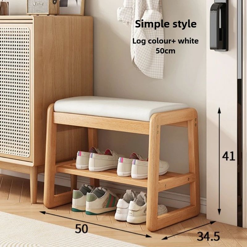 Rattan Woven Shoe Bench with Solid Wood Frame – Entryway Multi-Layer Storage Stool