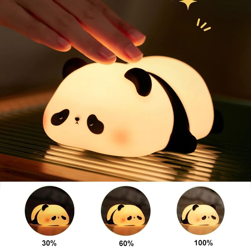 Cute Panda Silicone Rechargeable Night Light - Touch Sensor Dimmable LED Bedside Lamp for Kids