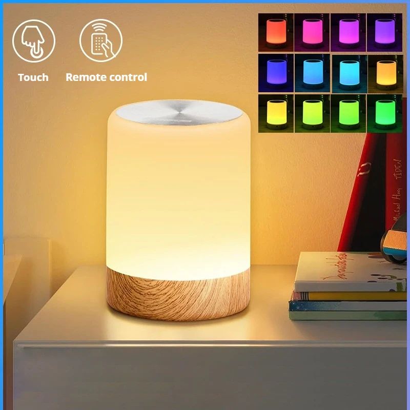 RGB Touch Control LED Bedside Lamp – 16 Color Changing Rechargeable Night Light with Remote