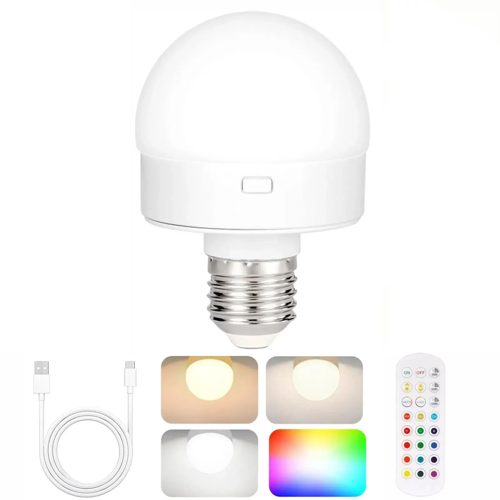 GGbingo Rechargeable LED Light Bulb with Remote – Dimmable RGB Color Changing Emergency Lamp