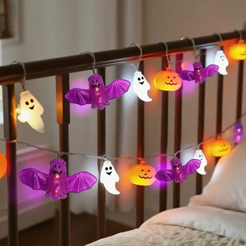 LED Halloween String Lights Battery Powered Bat, Ghost & Pumpkin Party Decor Lights