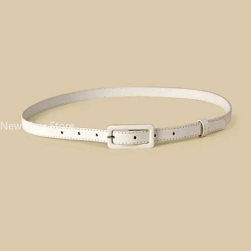 Women's Skinny PU Leather Belt with Vintage Buckle – Thin Dress Waist Belt for Ladies
