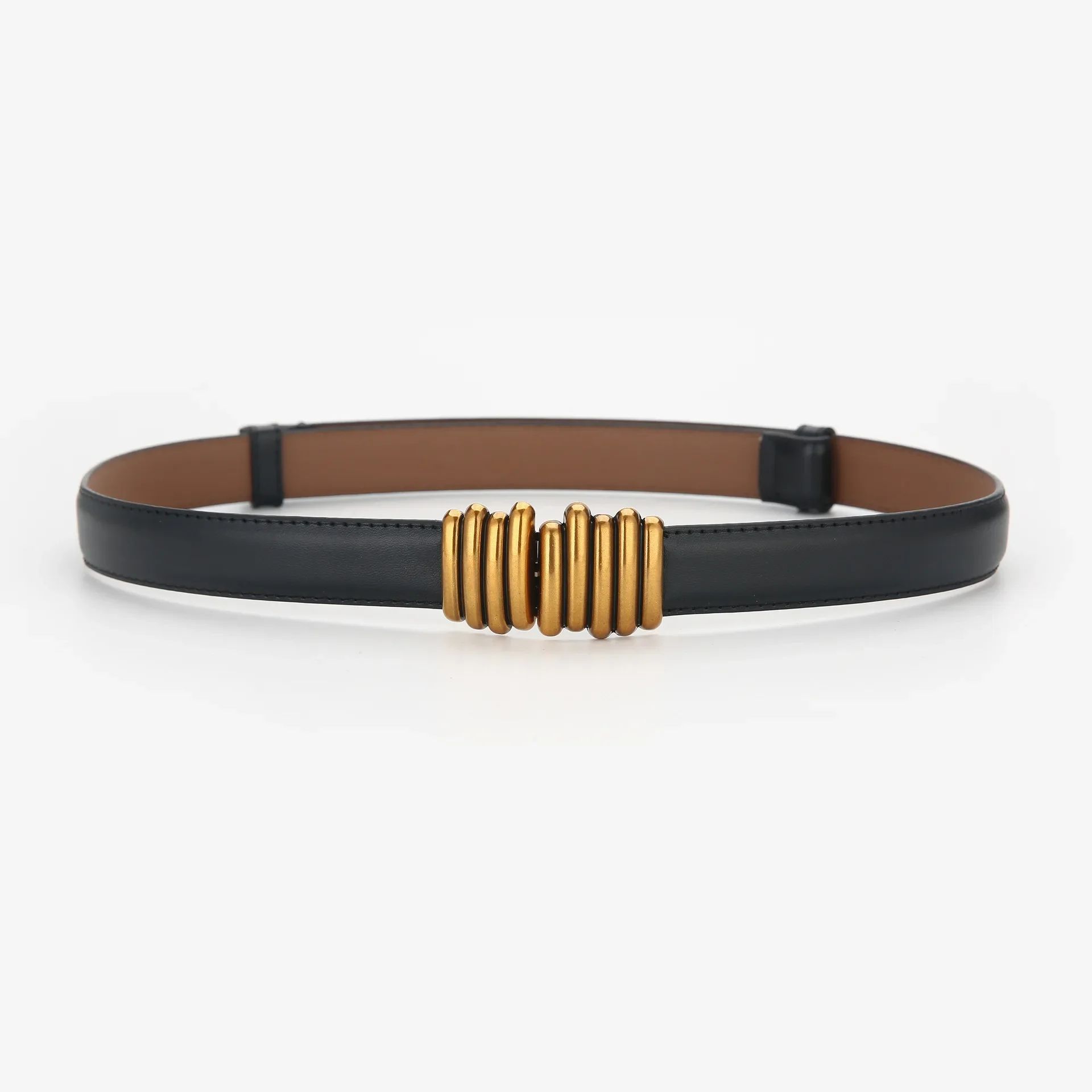 Women's Adjustable PU Leather Belt with Gold Alloy Buckle – Elegant Dress Waist Belt for Ladies