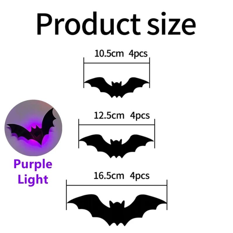 LED Glow-in-the-Dark 3D Bat Wall Stickers – Halloween Light-Up Bat Decor Set (36pcs)