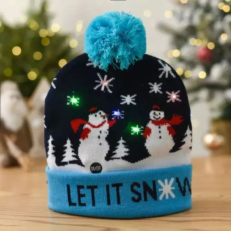 LED Flashing Christmas Snowman Knit Hat – Light Up Winter Holiday Beanie Cap