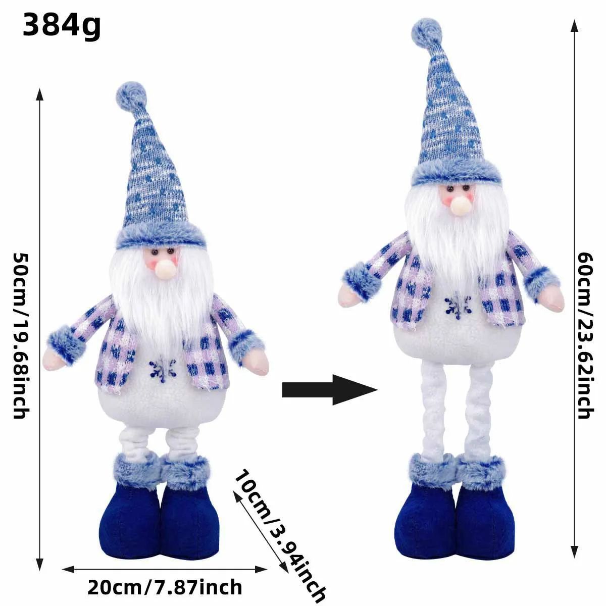 Nordic Blue Christmas Plush Hanging Dolls - Stretchy Santa, Reindeer & Snowman Tree Ornaments