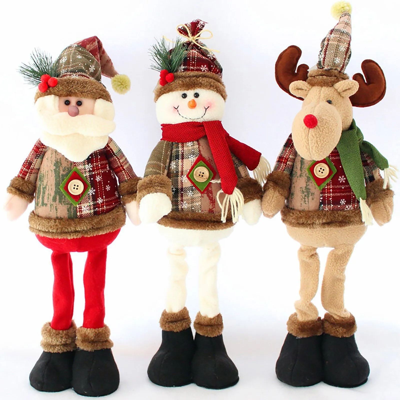 3pcs Christmas Standing Doll Set – Santa Claus, Snowman & Reindeer Plush Holiday Decorations