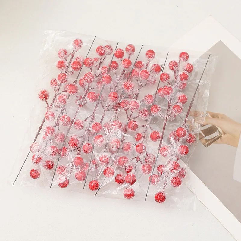 Snow Frosted Artificial Red Holly Berry Stems - Christmas Berry Picks for Tree, Wreath & Holiday DIY Decor