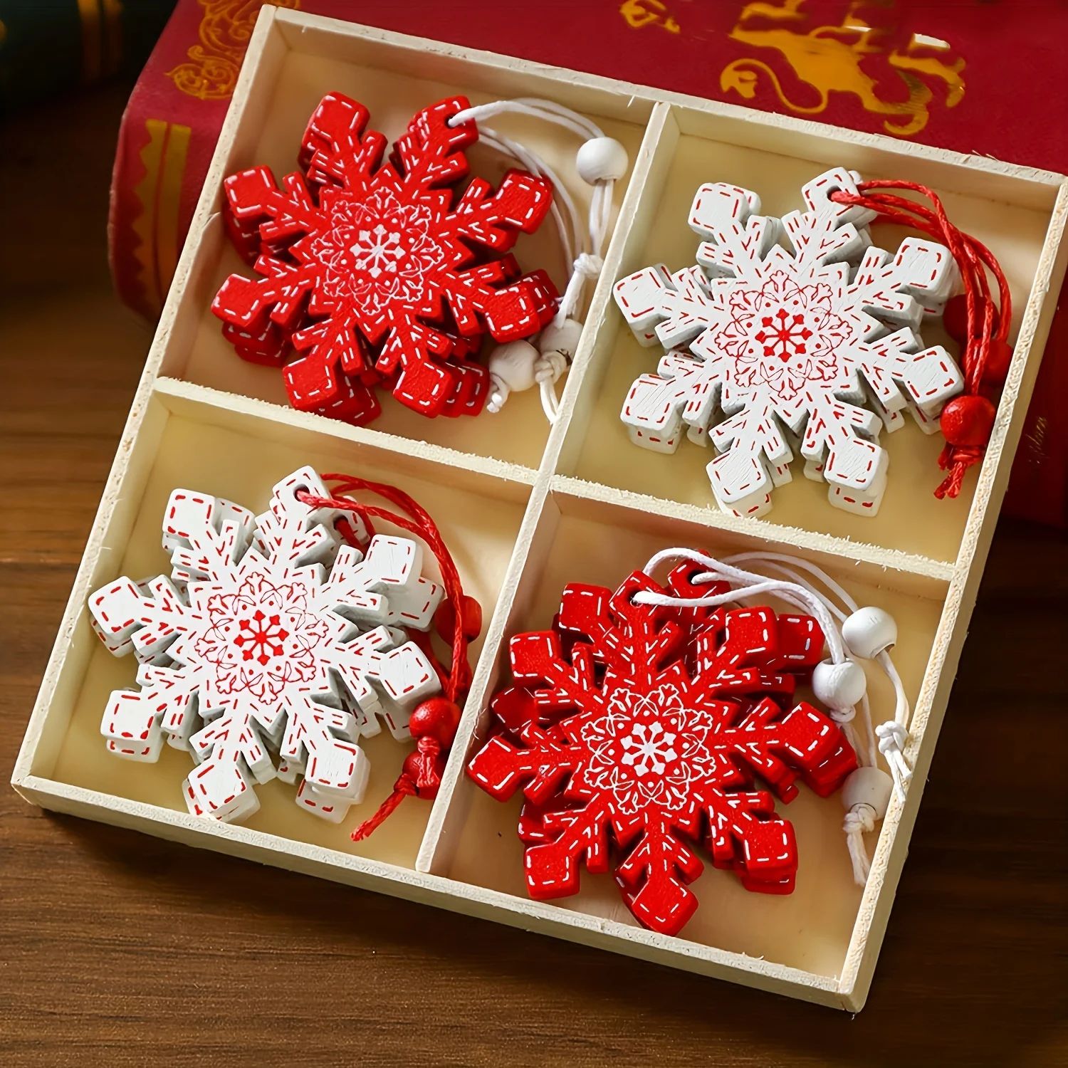 Rustic Wooden Snowflake & Star Christmas Ornaments – Natural Wood Hanging Tree Decorations for Holiday Decor
